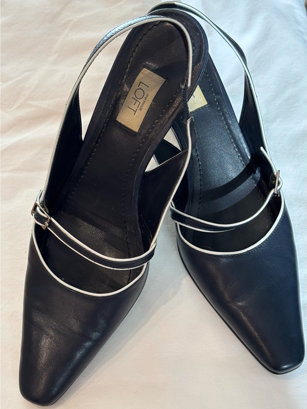 LOFT Navy with White/Ivory trim  Slingback heels